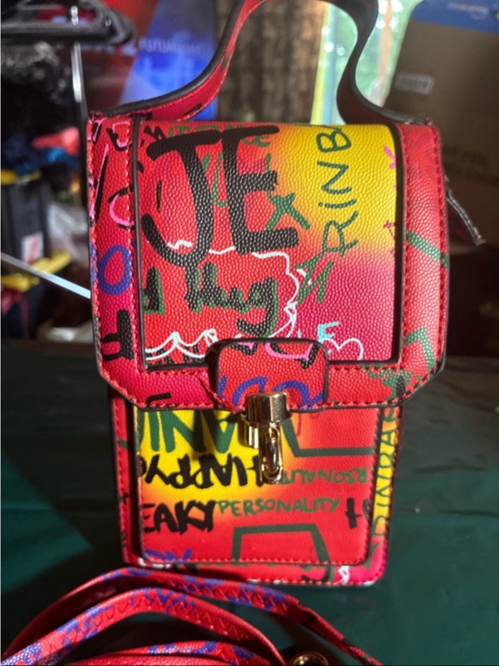 & Other Stories Graffiti Print Phone Crossbody - Red & Yellow - Picture 2 of 4